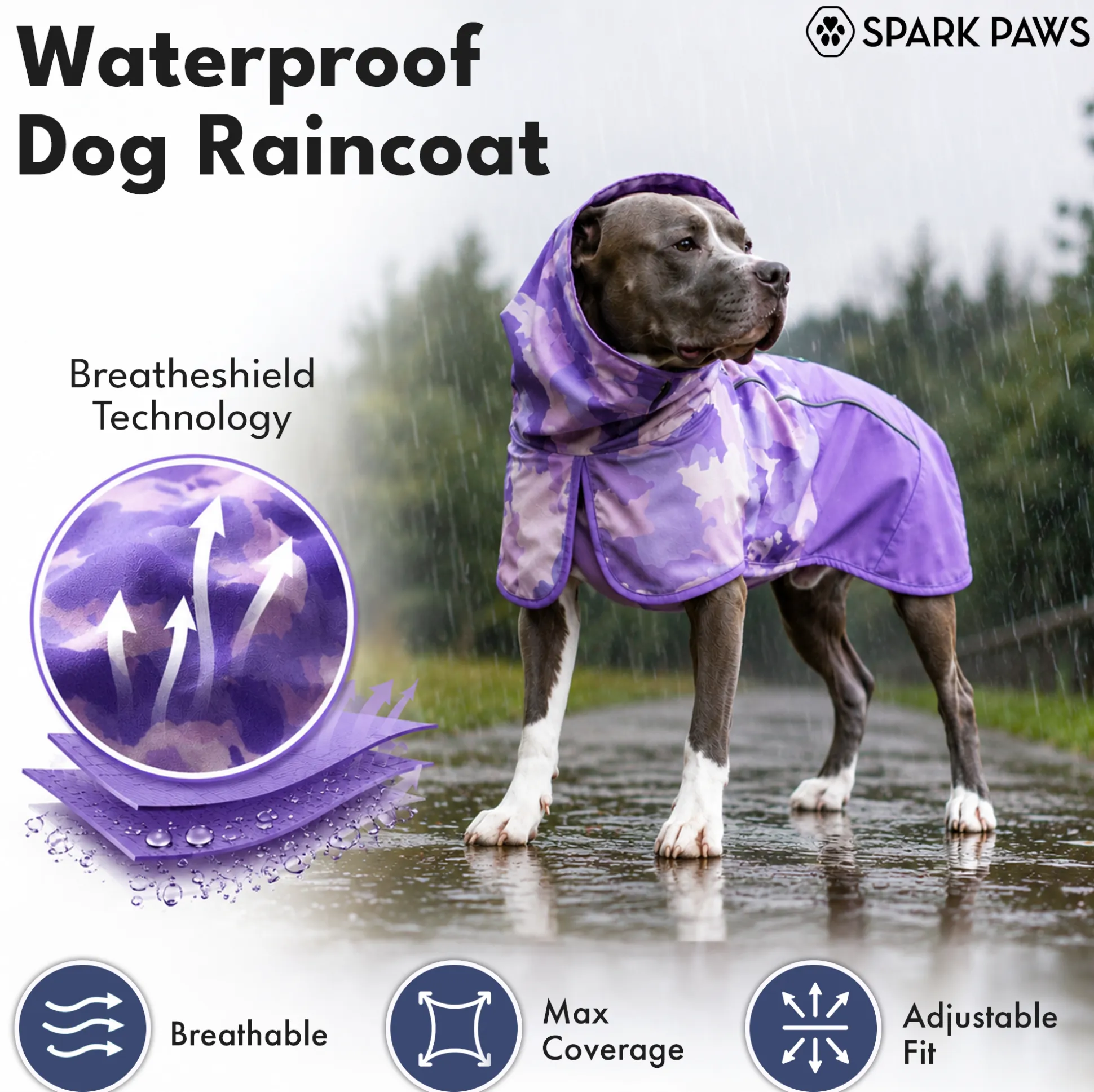 Breatheshield™ Dog Raincoat - Camo Purple