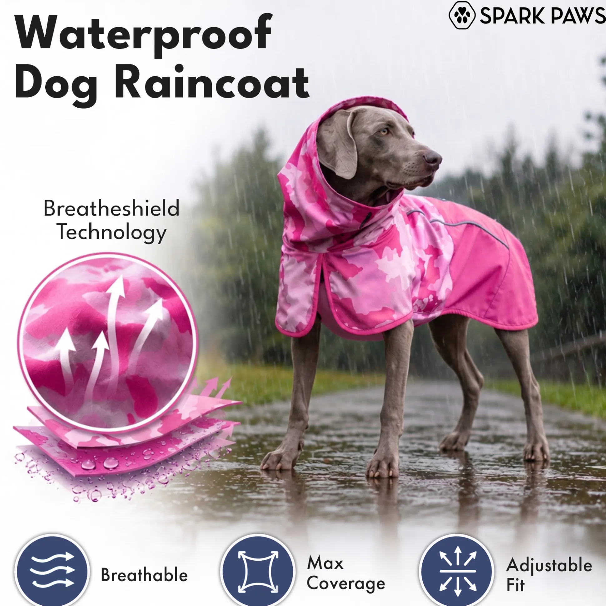 Breatheshield™ Dog Raincoat - Camo Pink