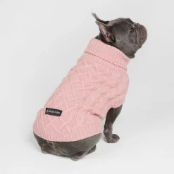 Cable Knit Dog Sweater - Pink
