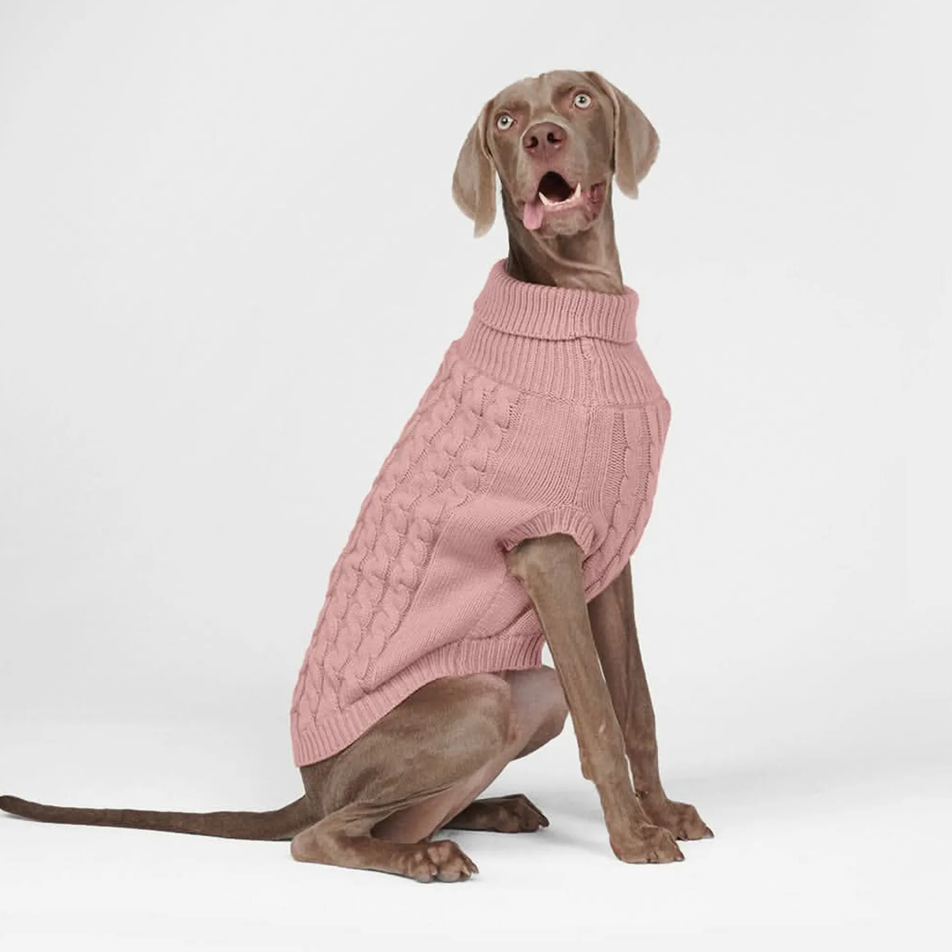 Cable Knit Dog Sweater - Pink