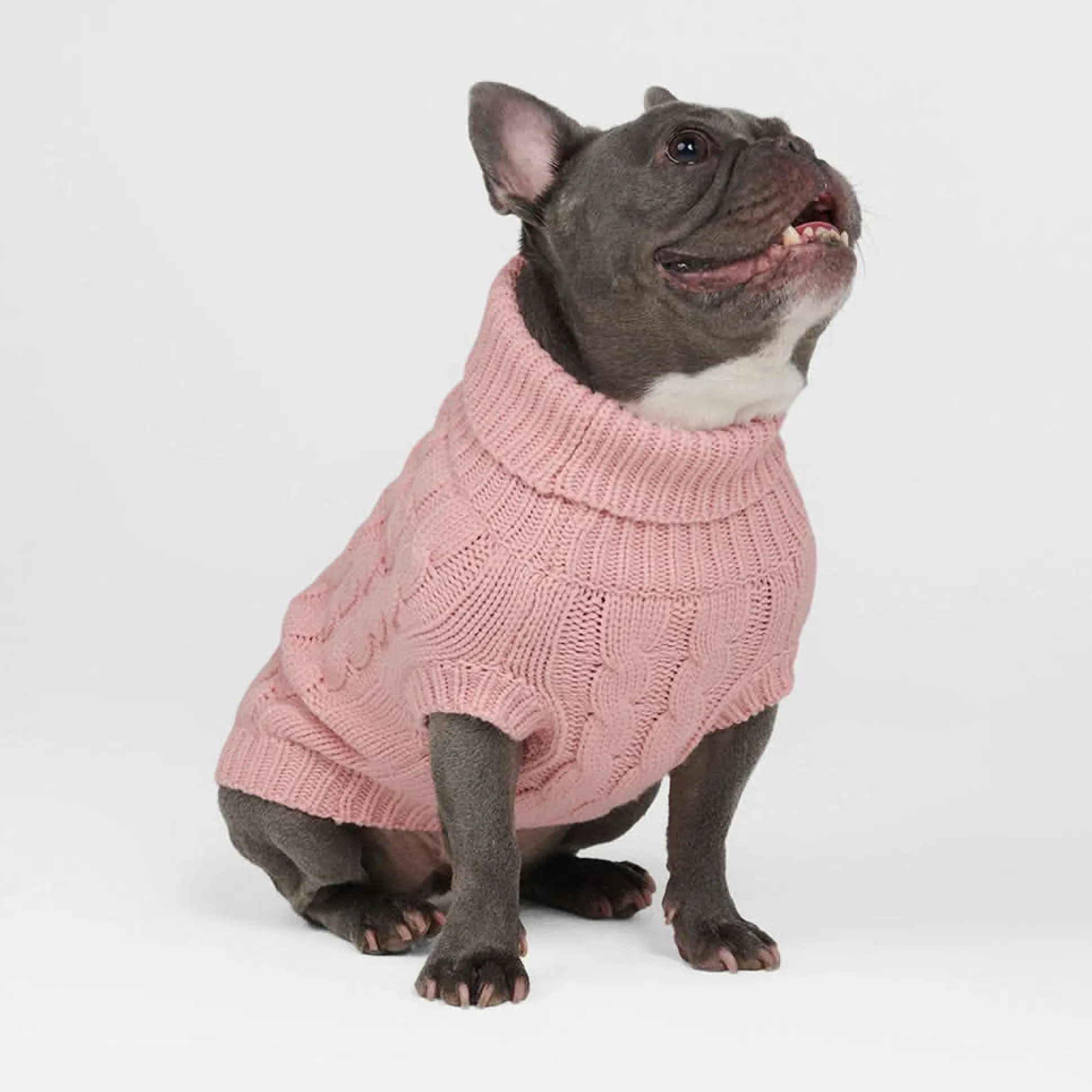 Cable Knit Dog Sweater - Pink