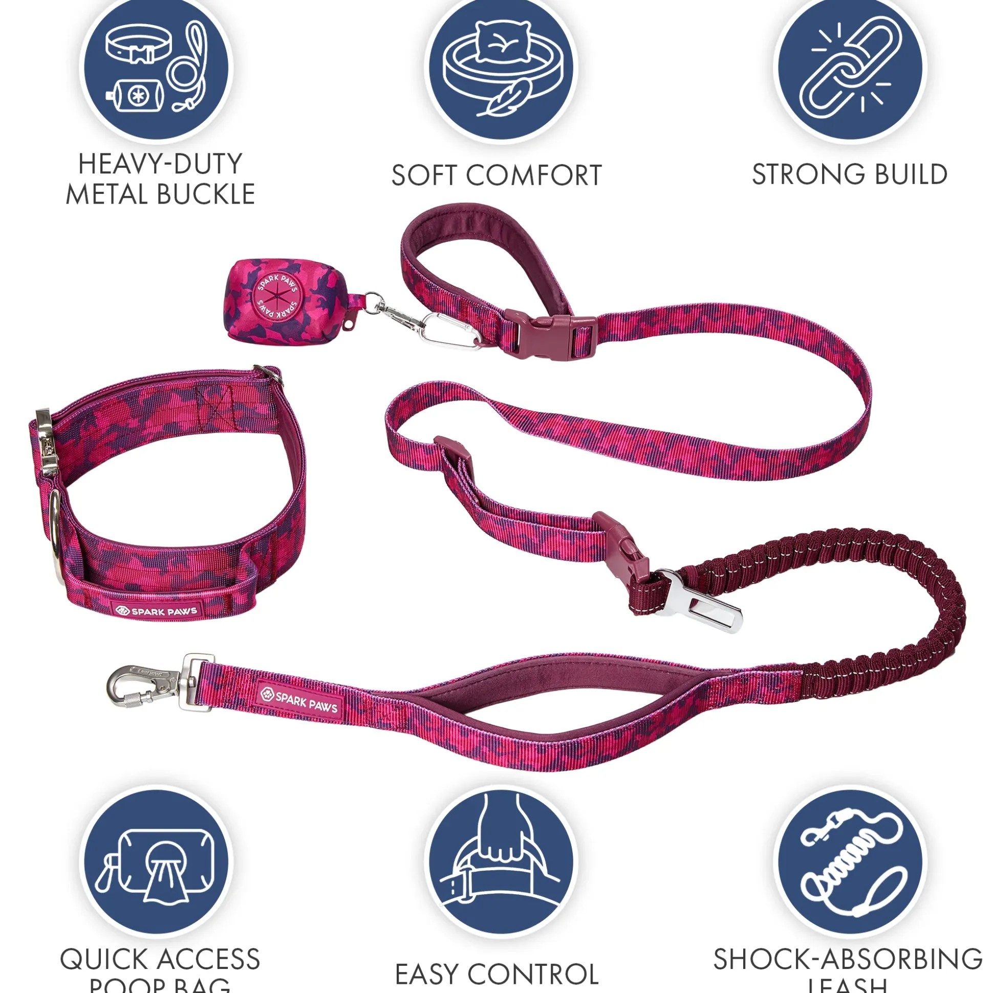 Comfort Control Collar and Multipurpose Leash Set - Fuchsia Camo