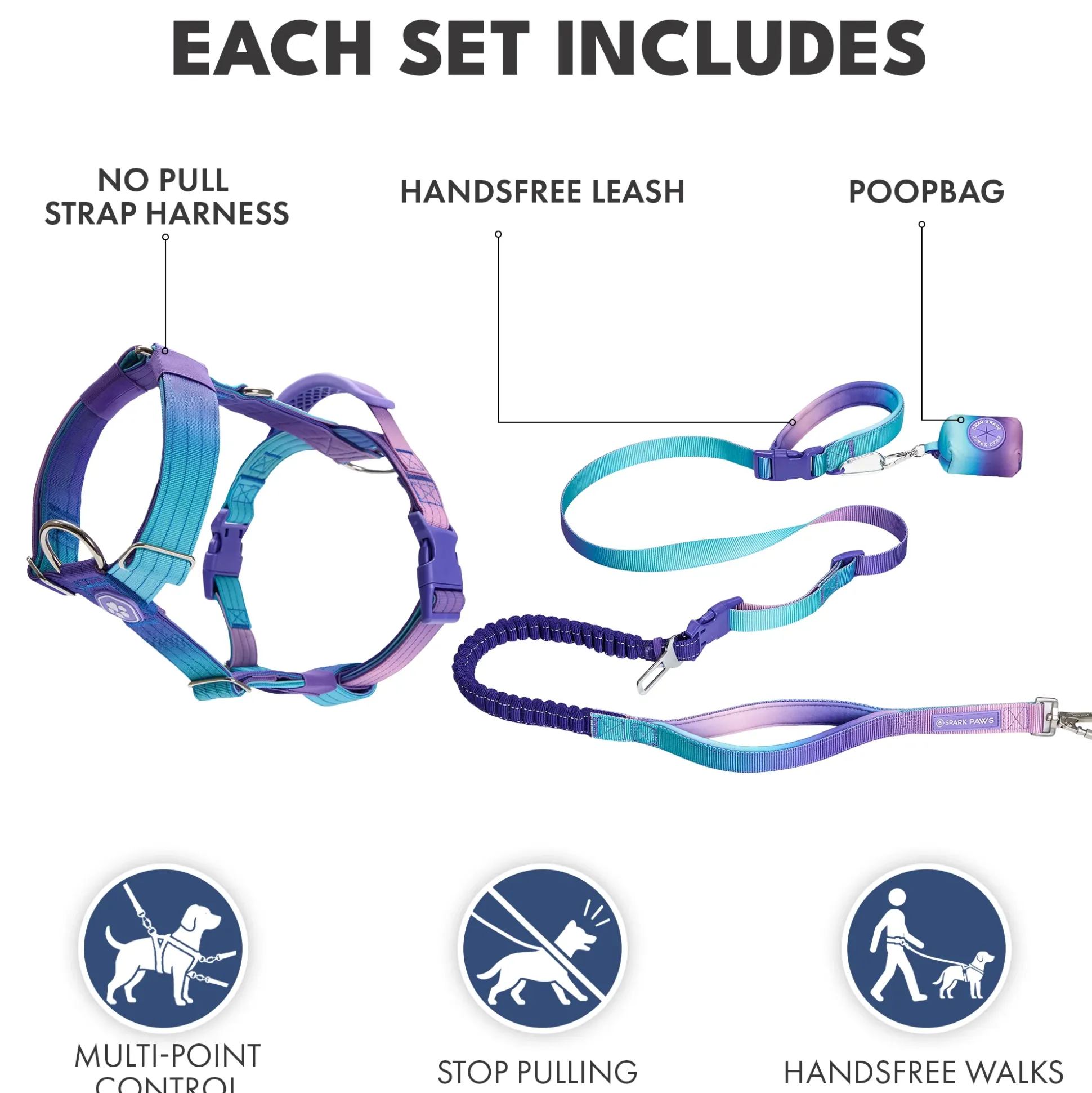 Comfort Control No-Pull Dog Harness and Multipurpose Leash Set - 90s Retro