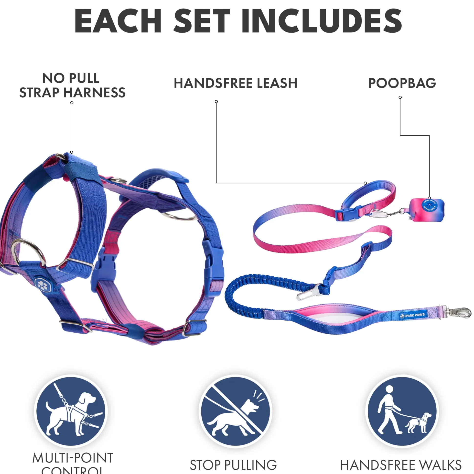 Comfort Control No-Pull Dog Harness and Multipurpose Leash Set - Snow Cone