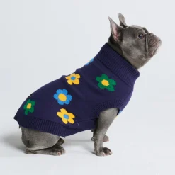 Flower Knit Dog Sweater - Blue Green Yellow