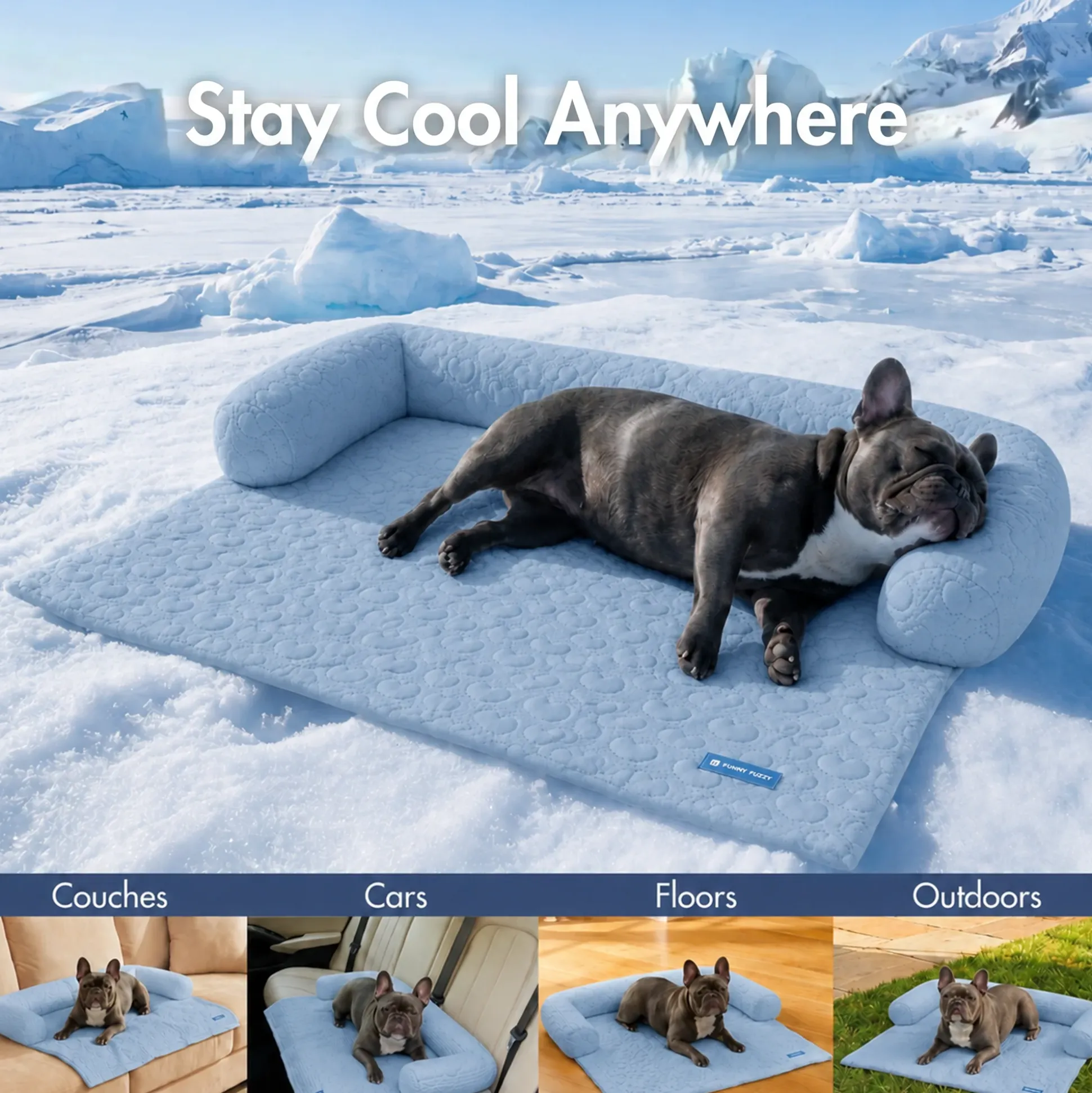 Frostcore™ Cooling Couch Cover Dog Bed - Hearts Ash Blue