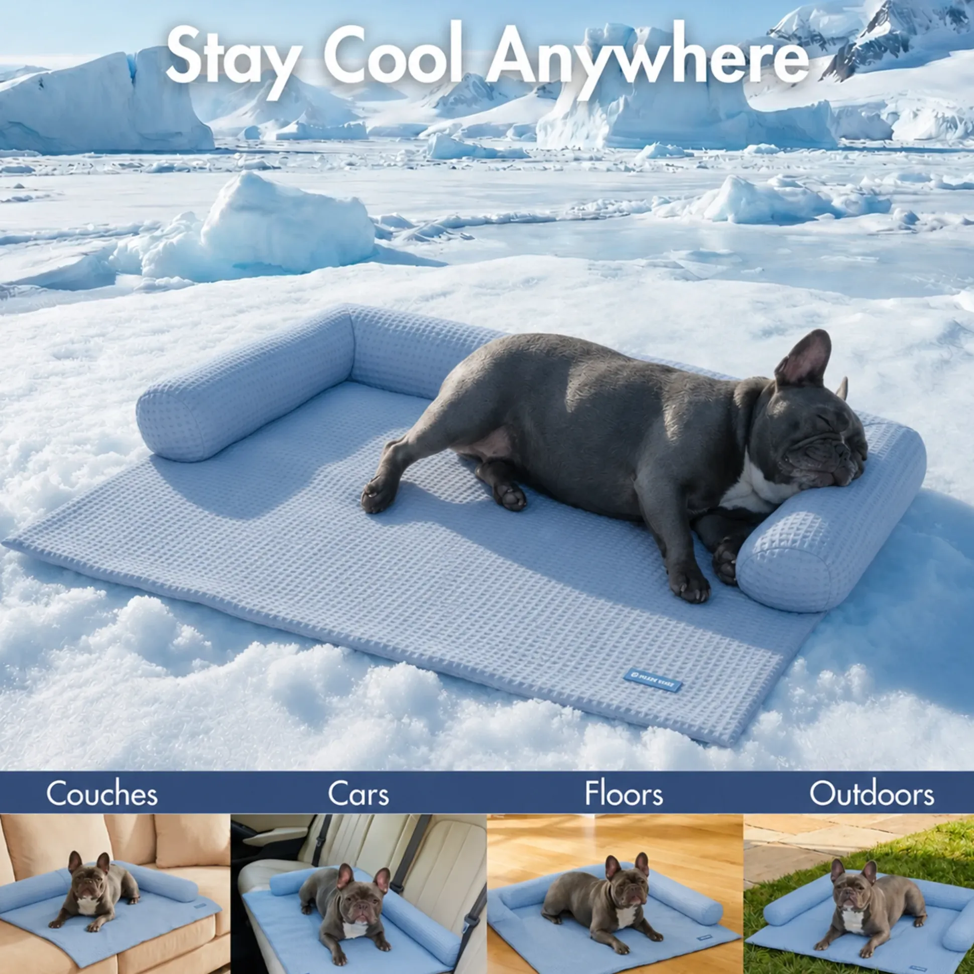 Frostcore™ Cooling Couch Cover Dog Bed - Waffle Ash Blue