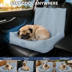Frostcore™ Dog Cooling Car Seat Bed - Hearts Ash Blue