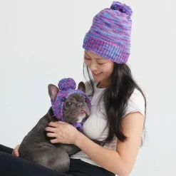 Human Pompom Hat - Purple & Lavender