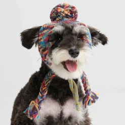 Knit Pom Pom Dog Beanie Hat - Kaleidoscope