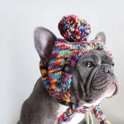 Knit Pom Pom Dog Beanie Hat - Kaleidoscope