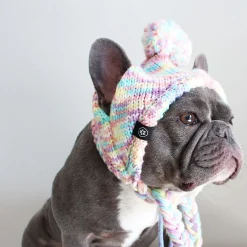 Knit Pom Pom Dog Beanie Hat - Pastel Icing