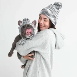 Knit Pom Pom Dog Beanie Hat - Salt and Pepper