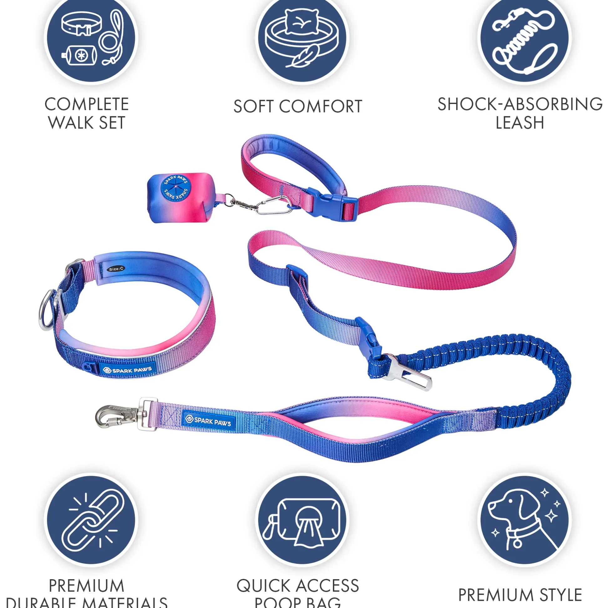 Martingale Collar and Multipurpose Leash Set - Snow Cone
