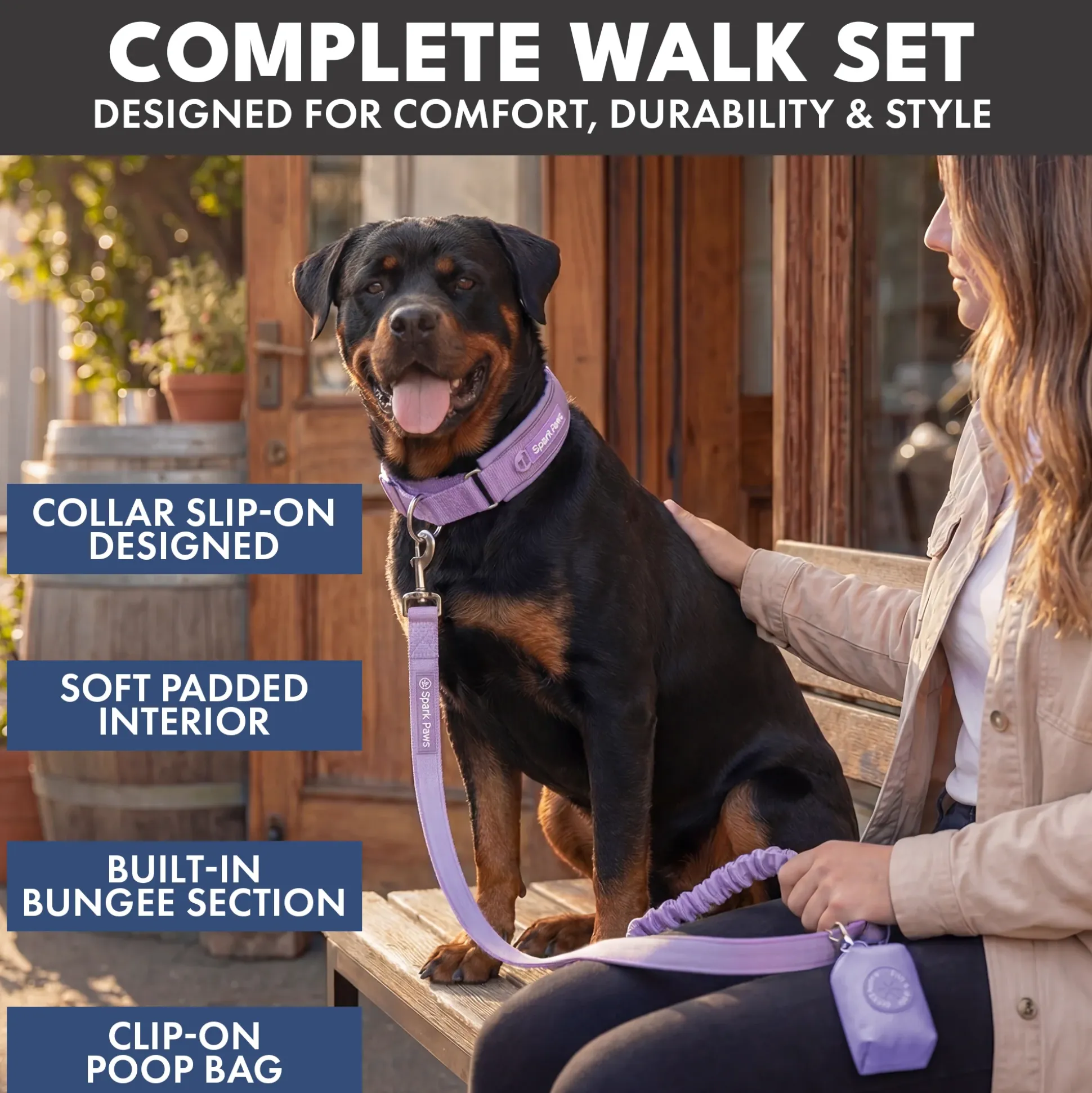 Martingale Collar and Multipurpose Leash Set - Lilac