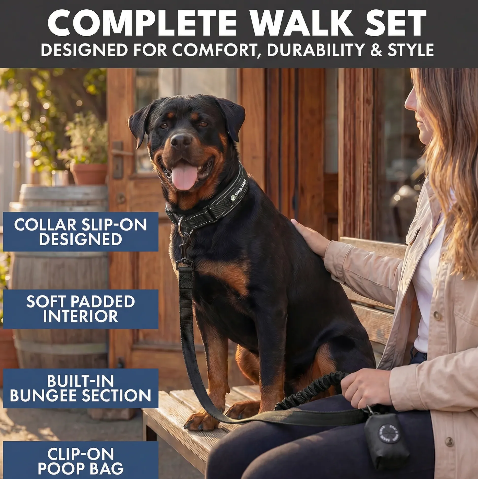 Martingale Collar and Multipurpose Leash Set - Black