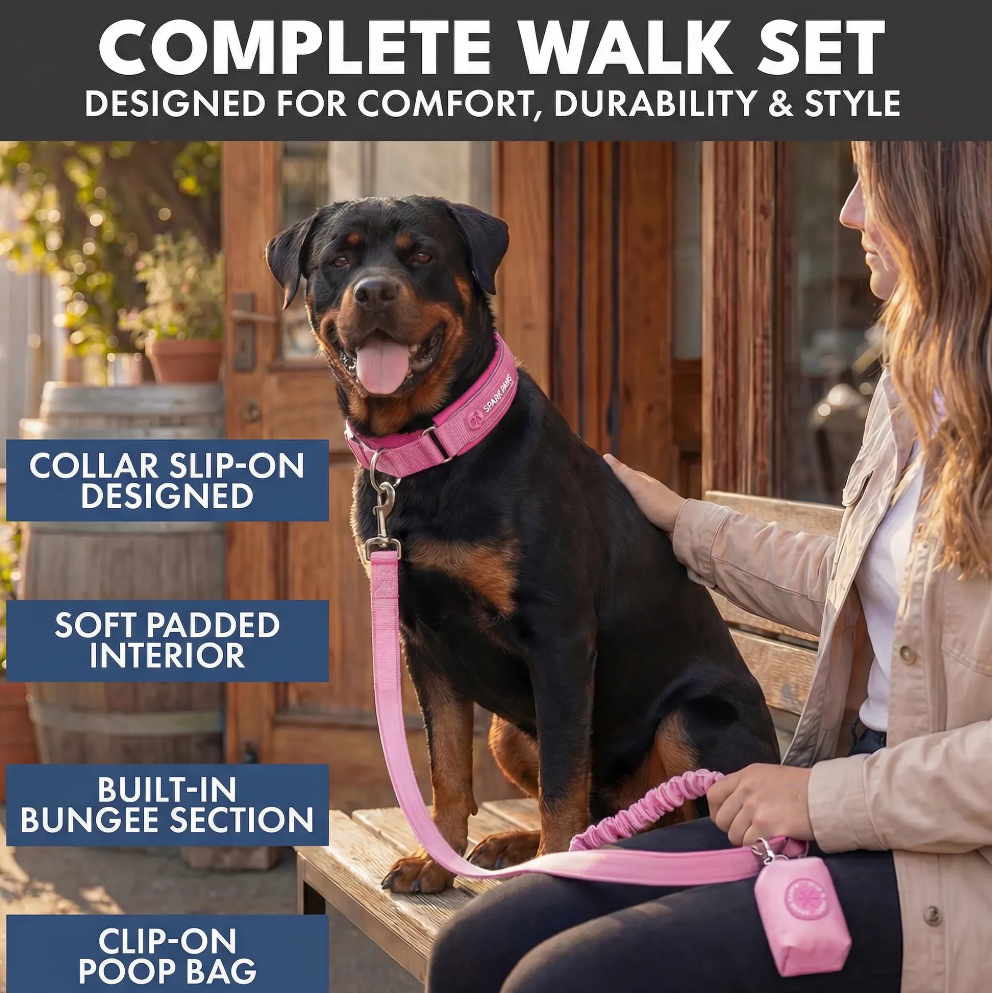 Martingale Collar and Multipurpose Leash Set - Pink