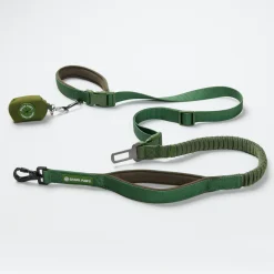 Multipurpose Seatbelt Handsfree Leash & Poop Bag Holder Set - Army Green