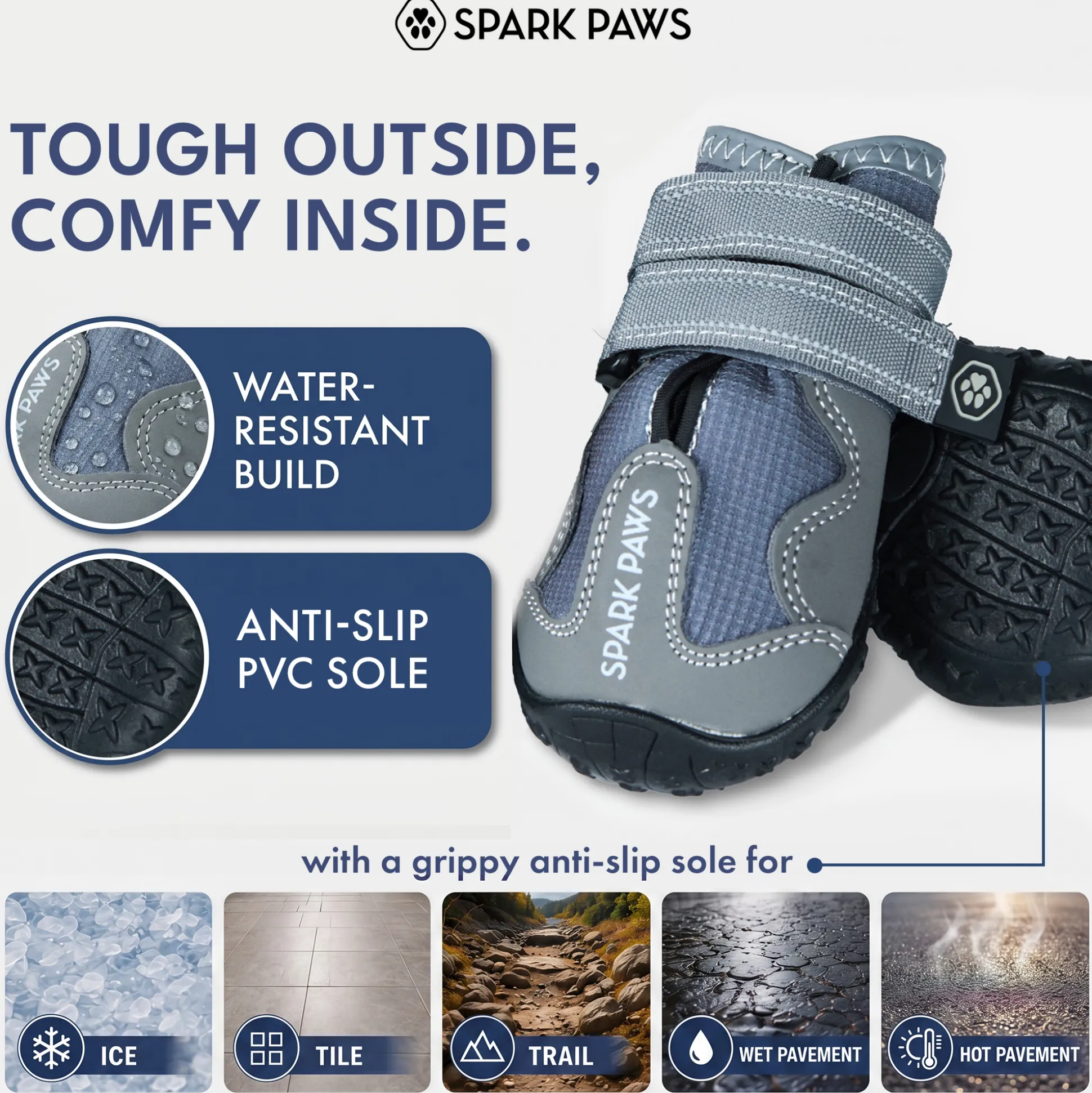 Spark Paws 365 - The All-Season Dog Shoes - Grey