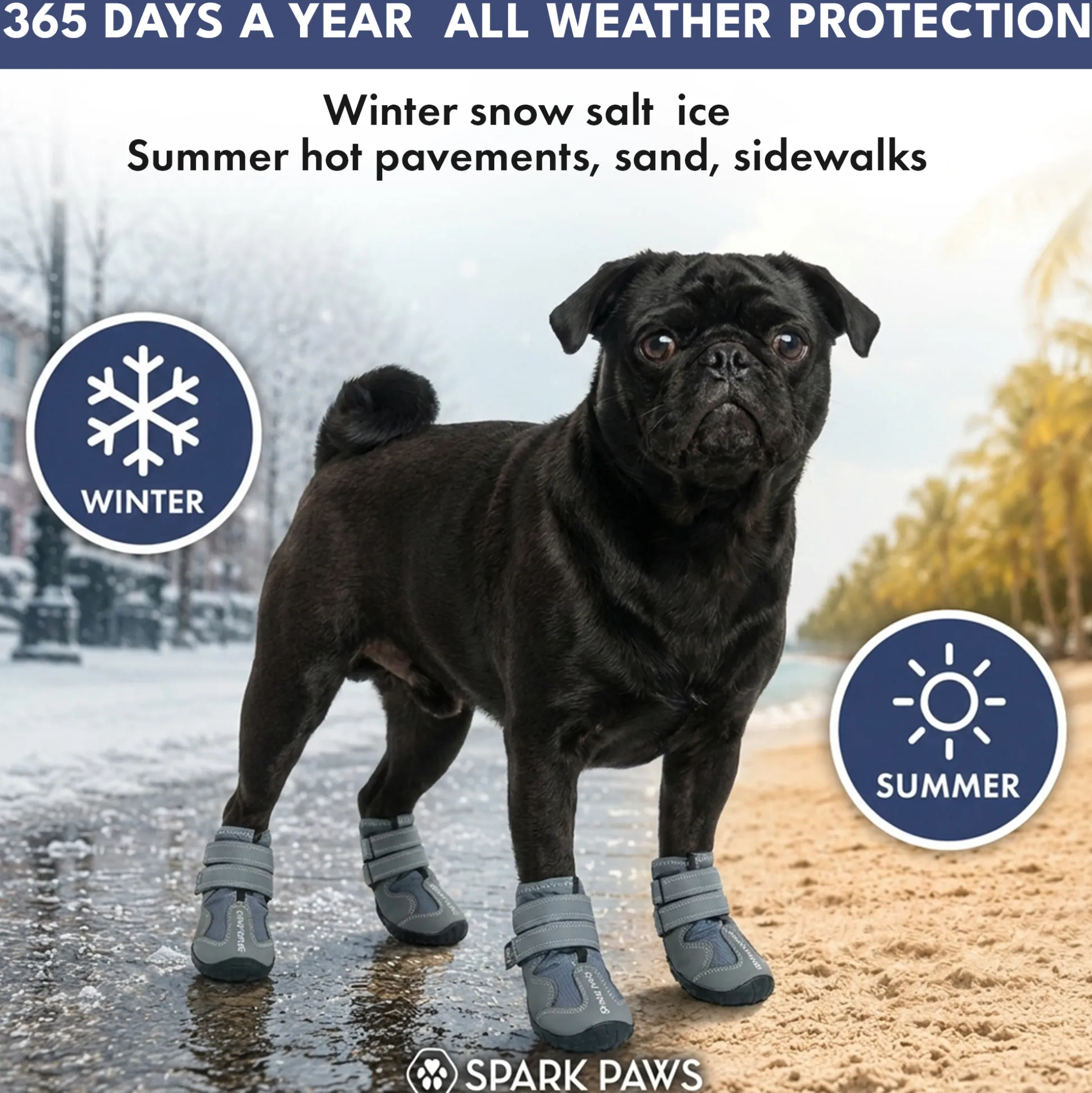 Spark Paws 365 - The All-Season Dog Shoes - Grey