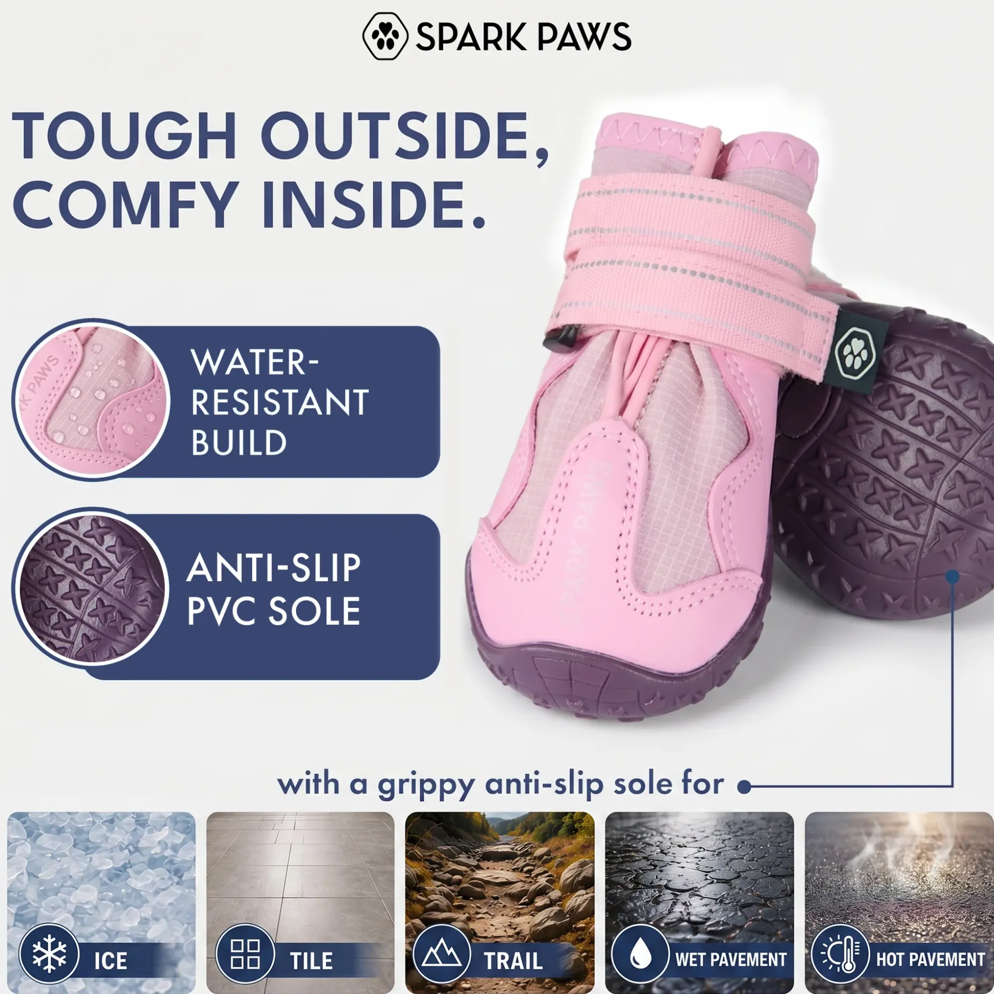 Spark Paws 365 - The All-Season Dog Shoes - Pink