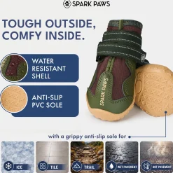 Spark Paws 365 - The All-Season Dog Shoes - Green Brown