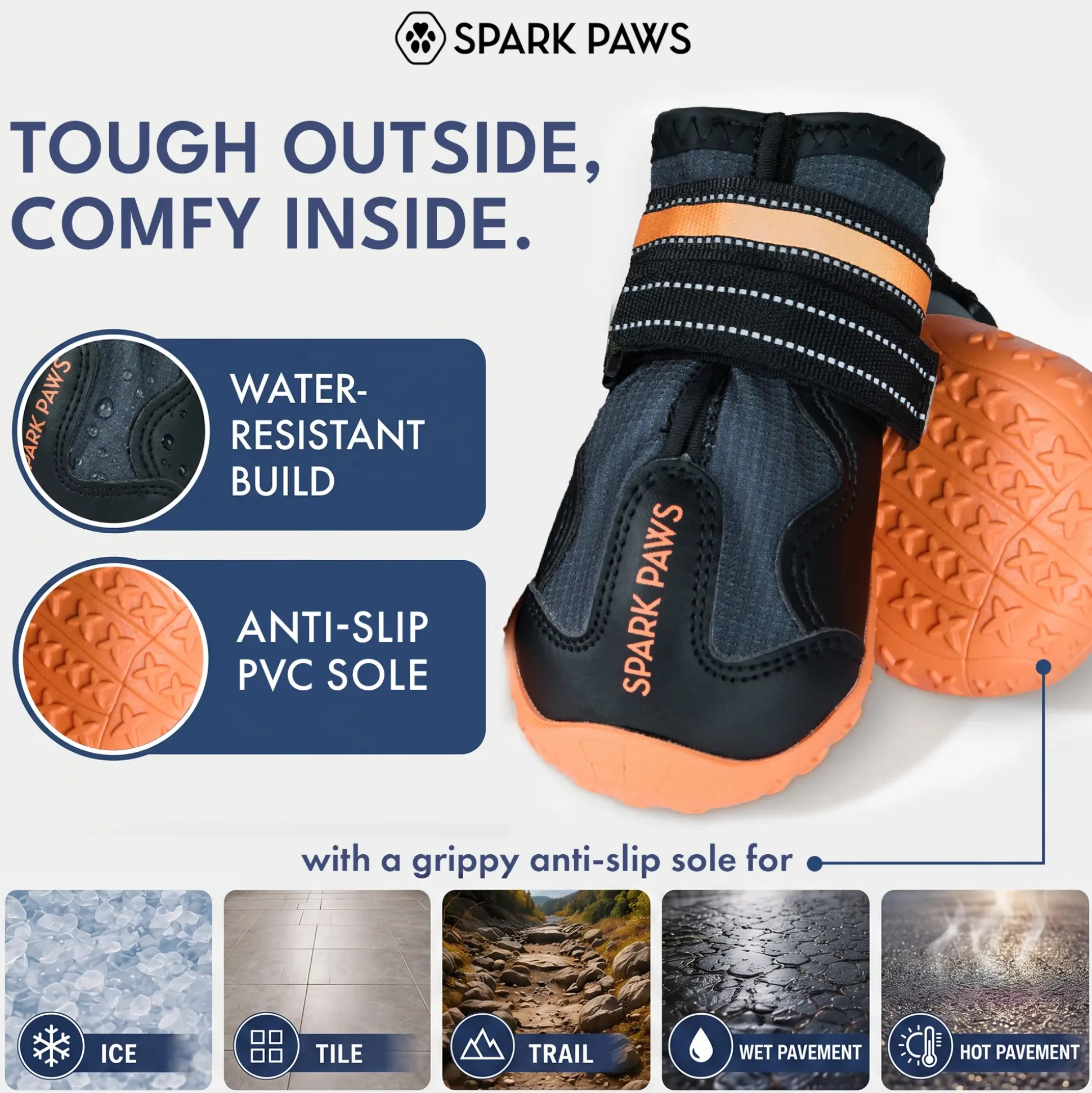 Spark Paws 365 - The All-Season Dog Shoes - Black Orange
