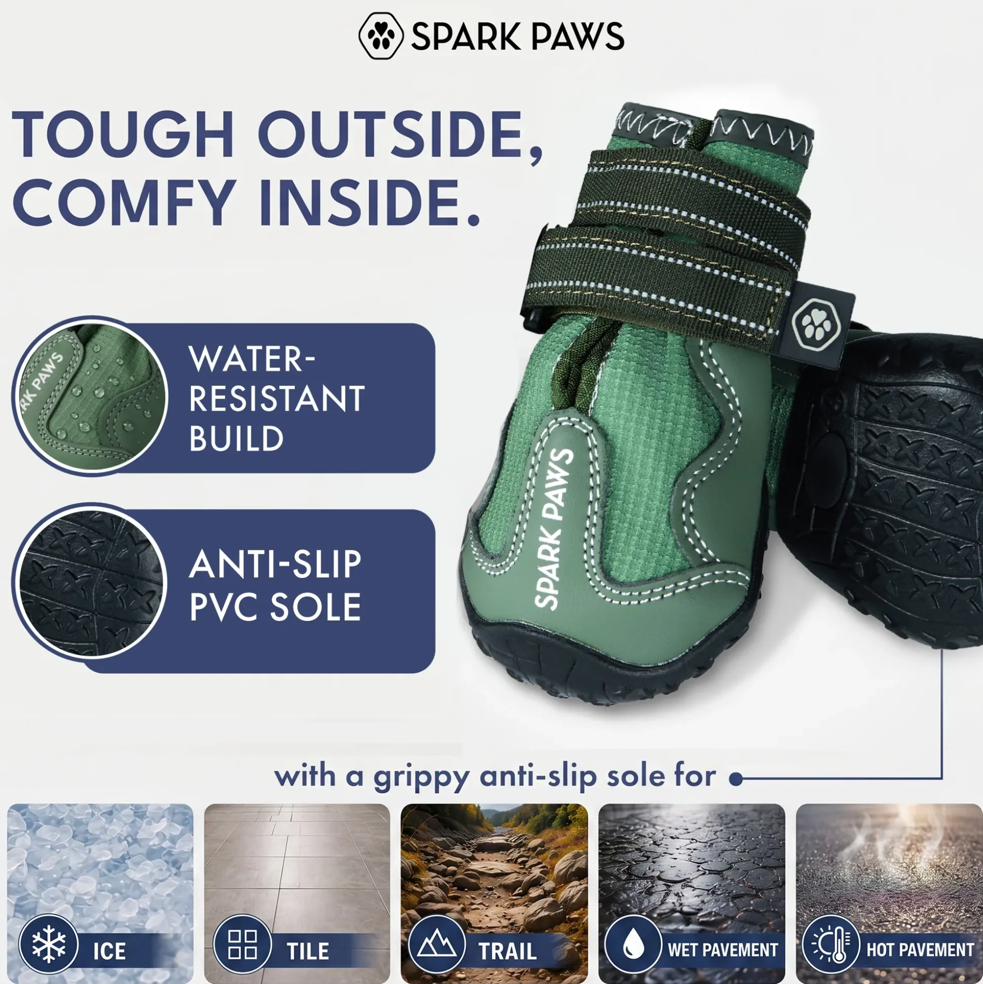 Spark Paws 365 - The All-Season Dog Shoes - Green