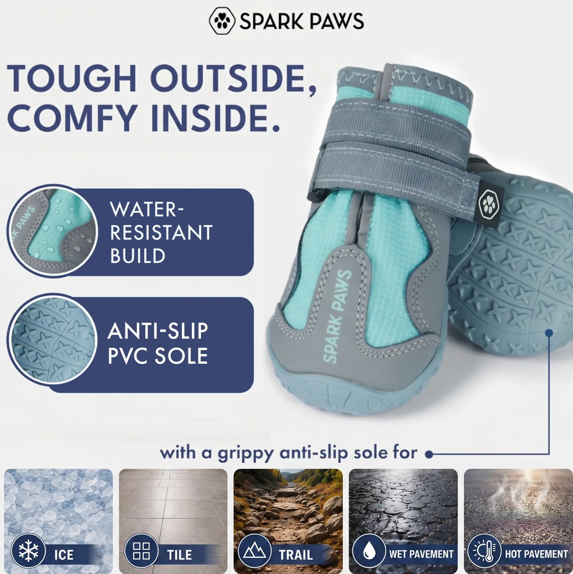 Spark Paws 365 - The All-Season Dog Shoes - Teal