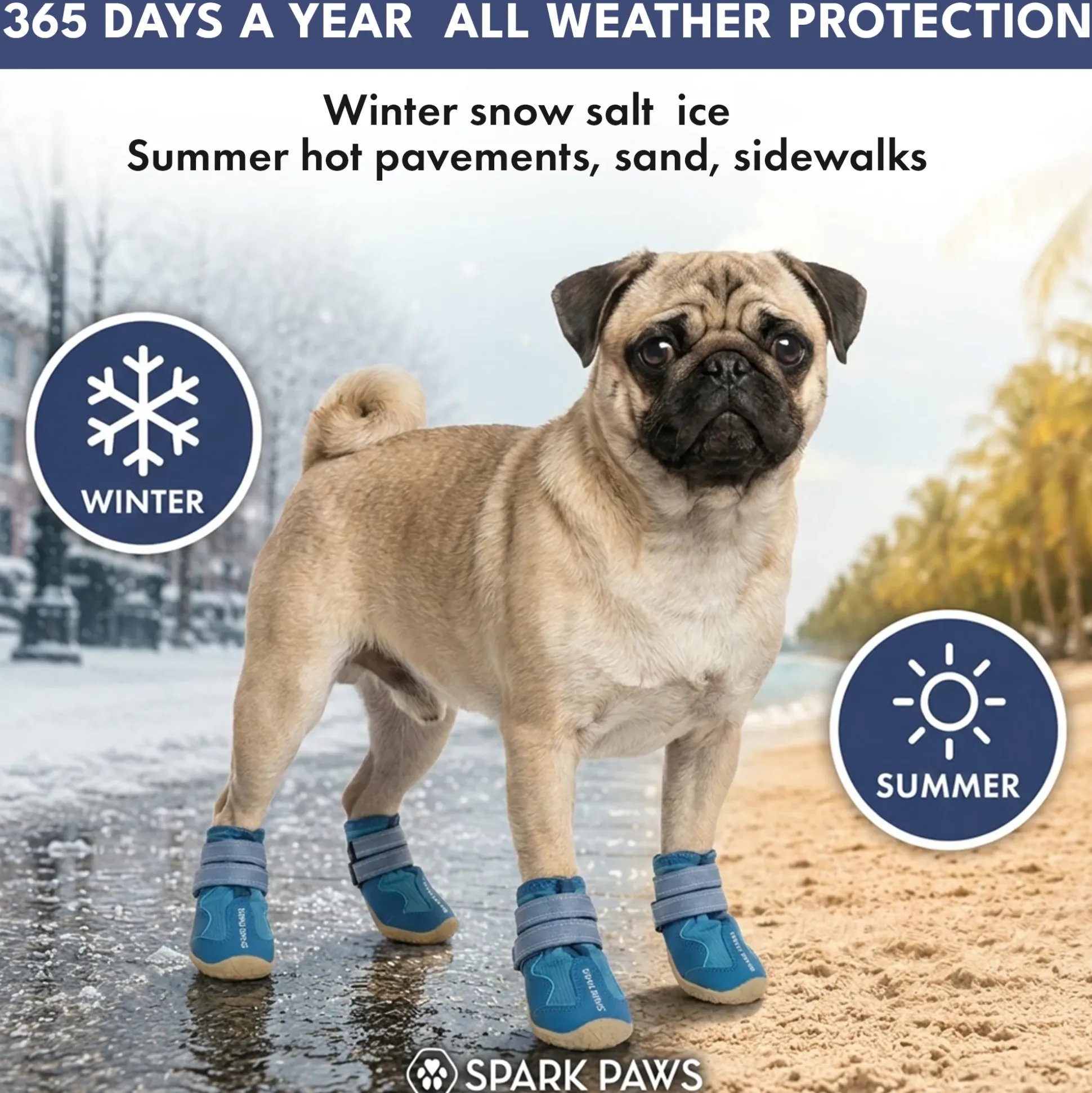 Spark Paws 365 - The All-Season Dog Shoes - Blue