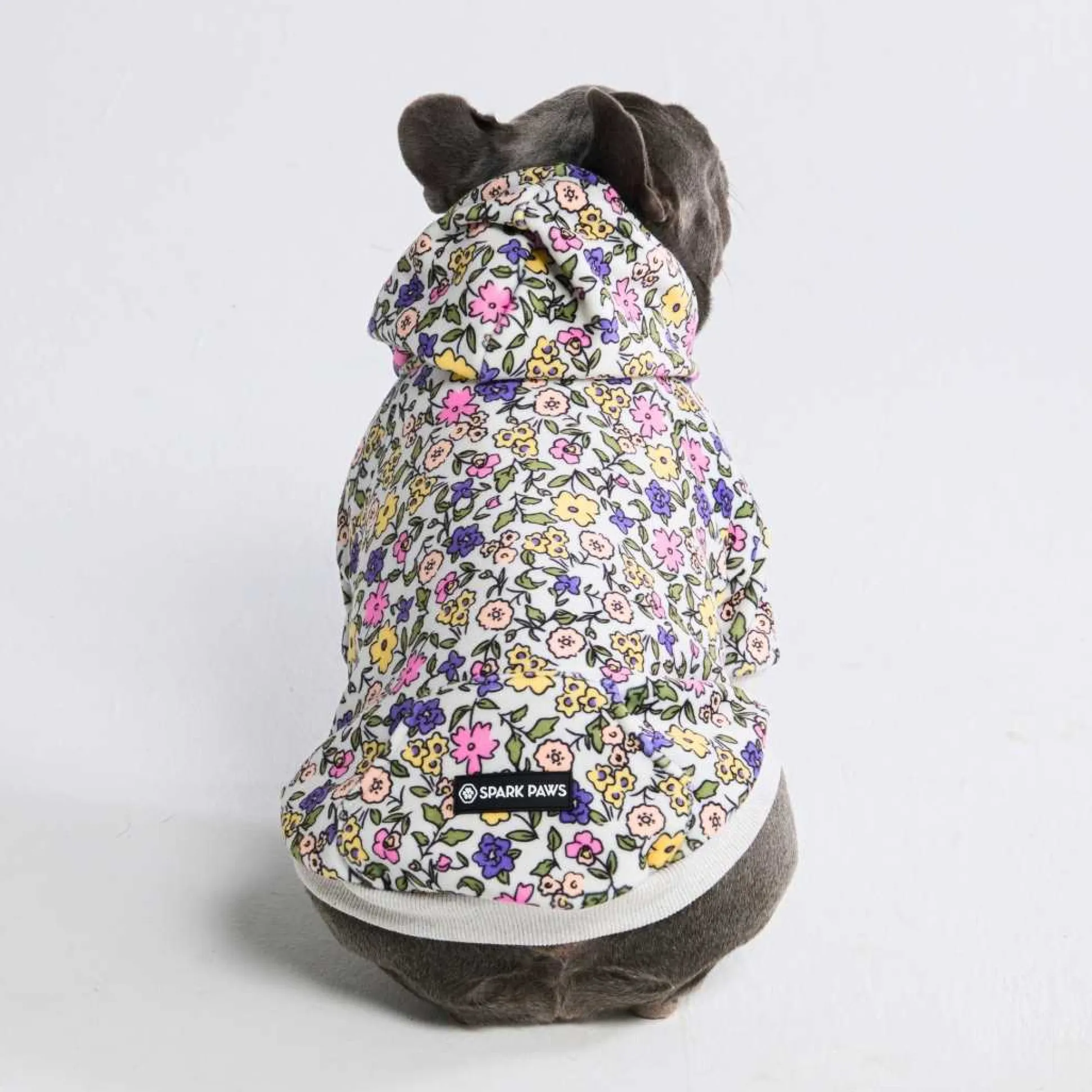 Vintage Flower Dog Hoodie - Light Grey