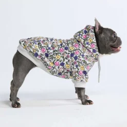 Vintage Flower Dog Hoodie - Light Grey